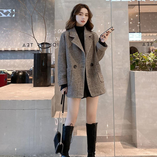 2022 new Korean senior sense woolen coat women's mid-length loose small man autumn and winter woolen coat