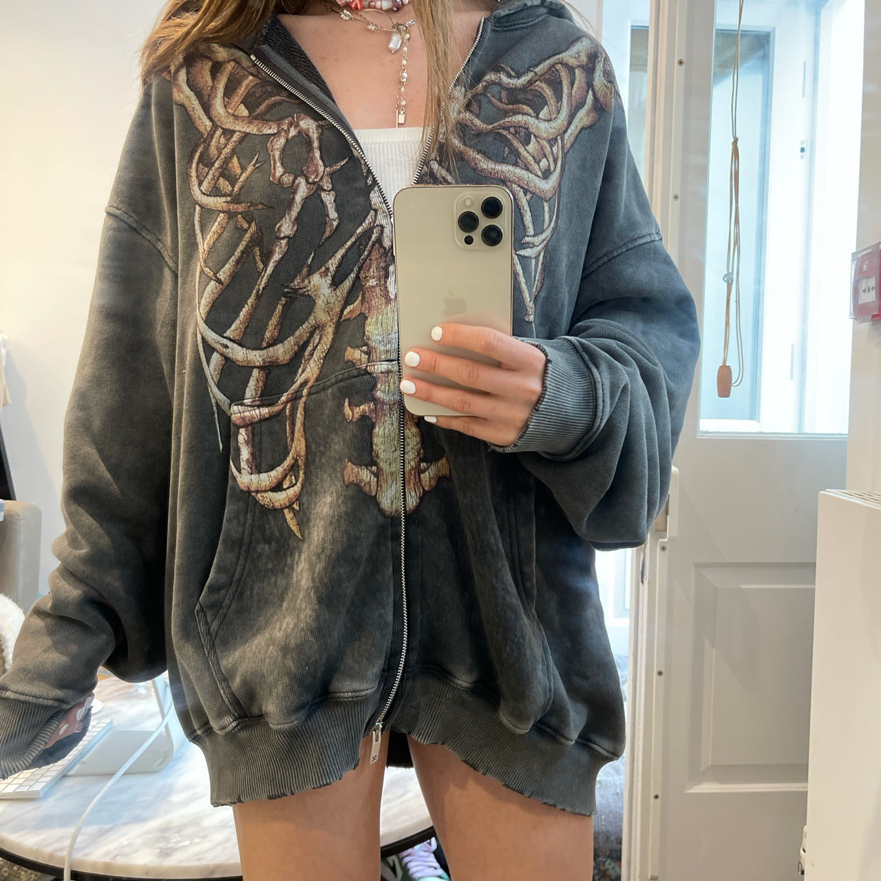 2021 Amazon AliExpress Cardigan Skeleton print Loose hoodie