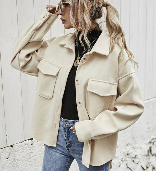 Woolen Shirt Loose Coat Women