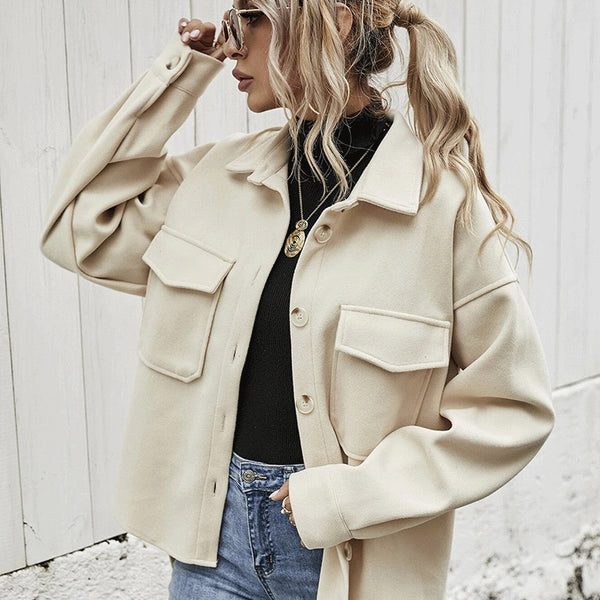 Woolen Shirt Loose Coat Women