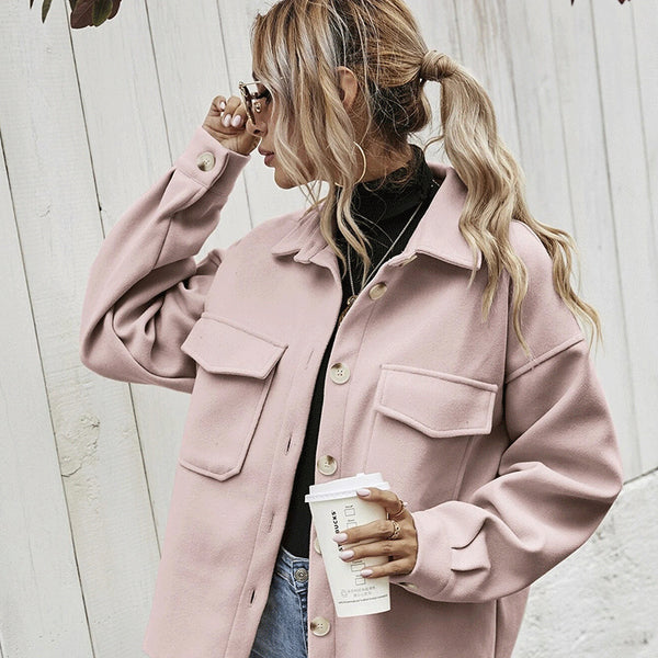 Woolen Shirt Loose Coat Women