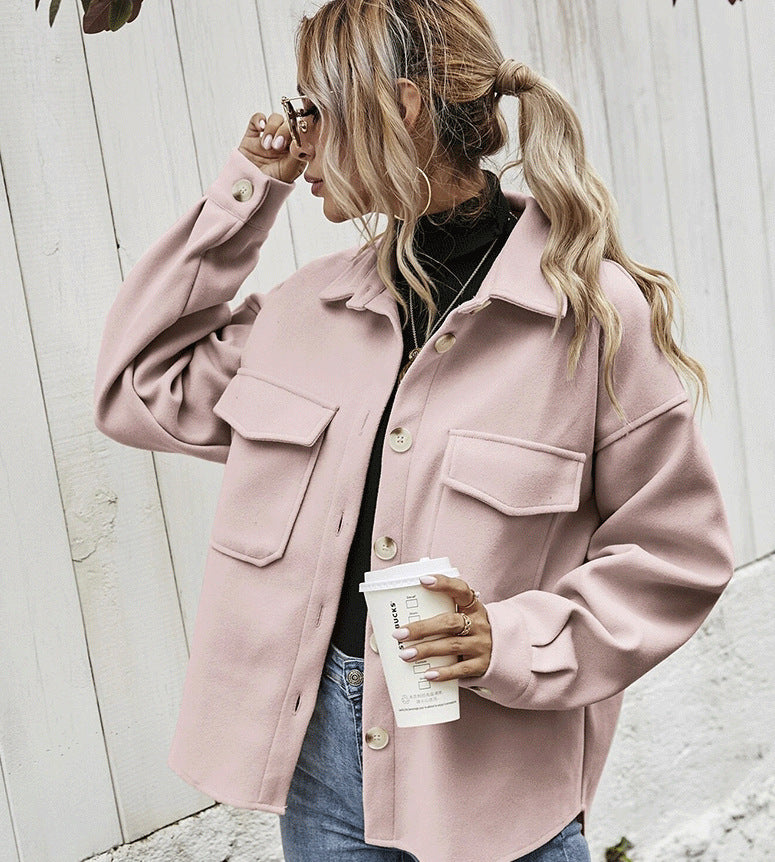 Woolen Shirt Loose Coat Women