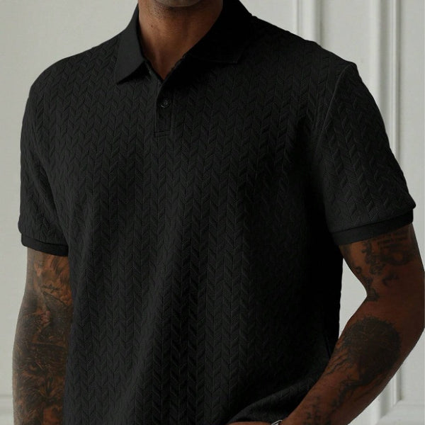 A men's solid-color Polo shirt with a lapel and front button, short-sleeved and simple, casual and daily slimming style