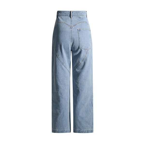 2023 summer new washed rhinestones hollow love decorated straight leg jeans fashionable loose slim straight leg pants