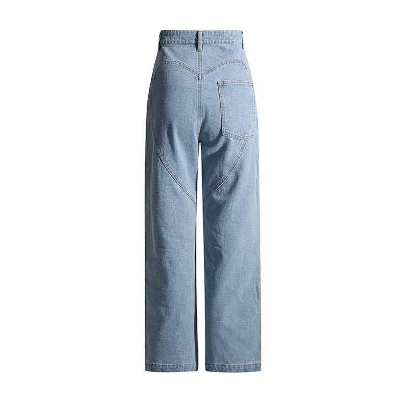 2023 summer new washed rhinestones hollow love decorated straight leg jeans fashionable loose slim straight leg pants