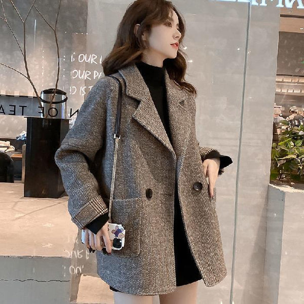 2022 new Korean senior sense woolen coat women's mid-length loose small man autumn and winter woolen coat