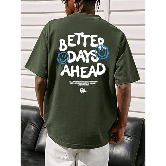 The day in front of the letter graphic men's and women's T-shirt, O-neck casual T-shirt, fashionable cotton T-shirt