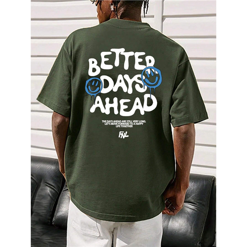 The day in front of the letter graphic men's and women's T-shirt, O-neck casual T-shirt, fashionable cotton T-shirt