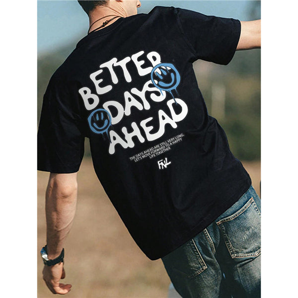 The day in front of the letter graphic men's and women's T-shirt, O-neck casual T-shirt, fashionable cotton T-shirt