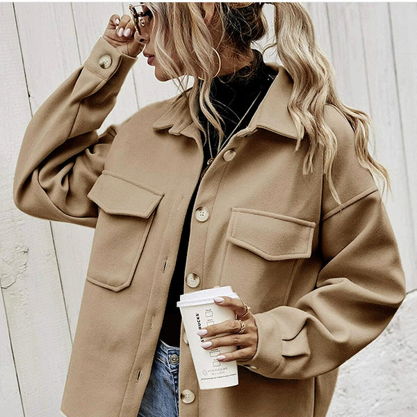 Woolen Shirt Loose Coat Women