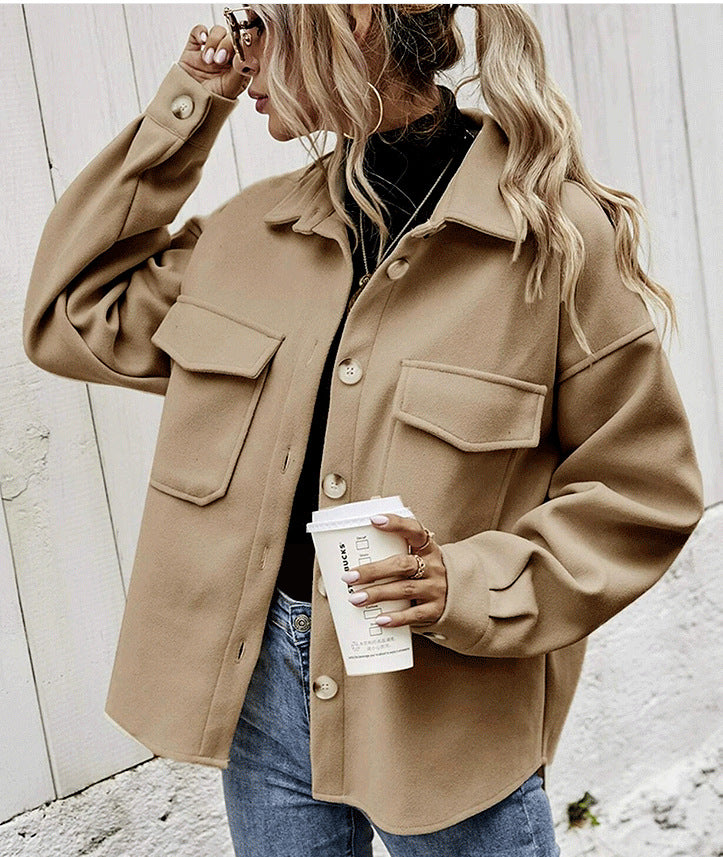 Woolen Shirt Loose Coat Women