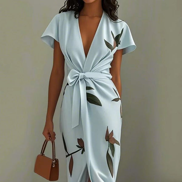 Printed belt-tied dress