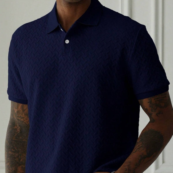 A men's solid-color Polo shirt with a lapel and front button, short-sleeved and simple, casual and daily slimming style
