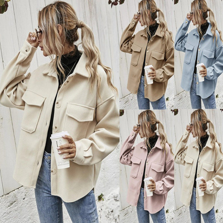 Woolen Shirt Loose Coat Women