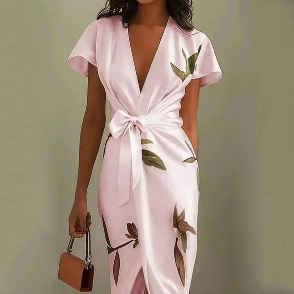 Printed belt-tied dress