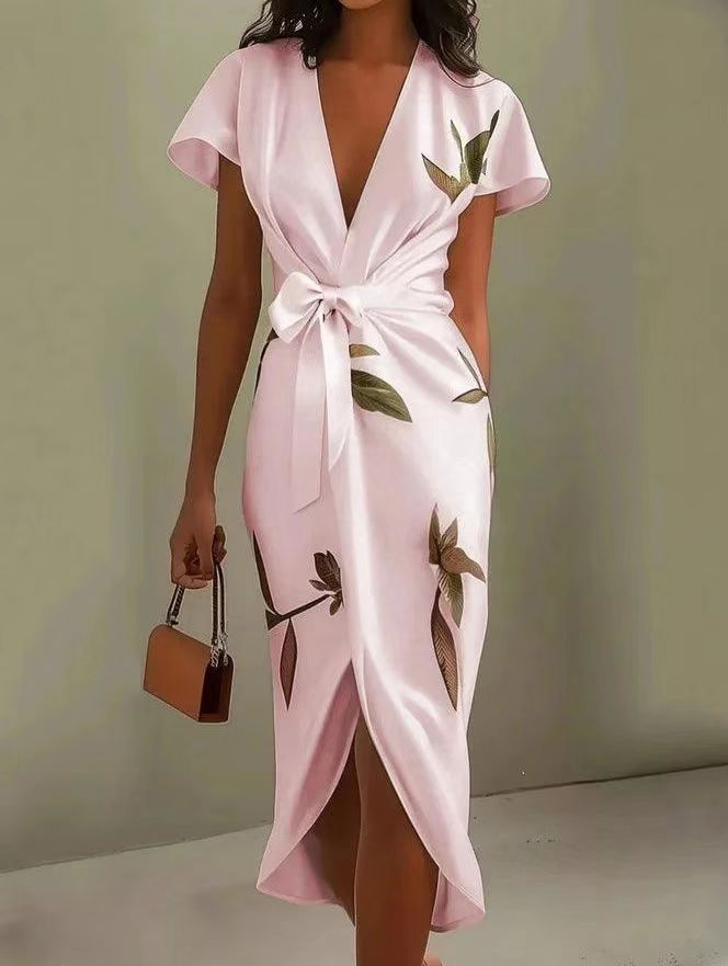 Printed belt-tied dress