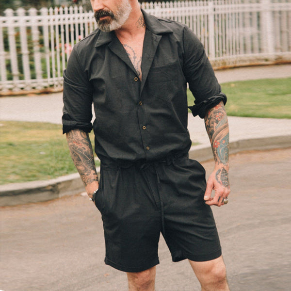 2023 summer new middle-aged men's leisure suit Amazon hot selling cotton and linen jumpsuit men's clothing