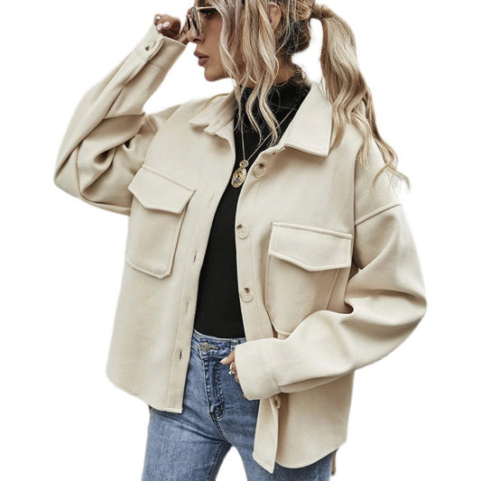 Woolen Shirt Loose Coat Women