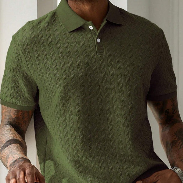 A men's solid-color Polo shirt with a lapel and front button, short-sleeved and simple, casual and daily slimming style