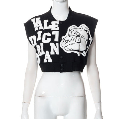 Y22TP316 European and American women's wear new Autumn 2022 personality bully dog print fashion sleeveless cardi top woman