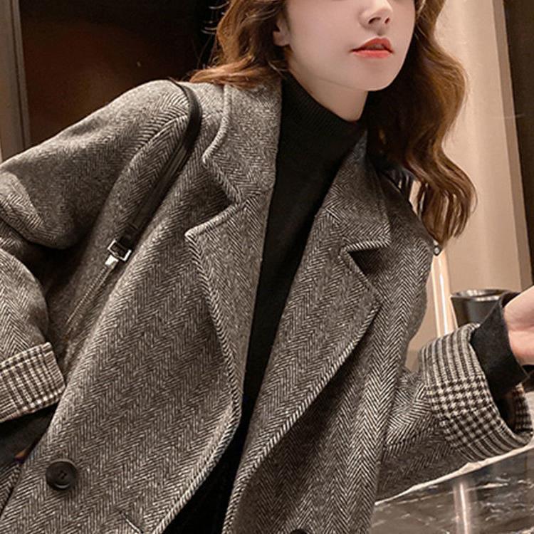 2022 new Korean senior sense woolen coat women's mid-length loose small man autumn and winter woolen coat