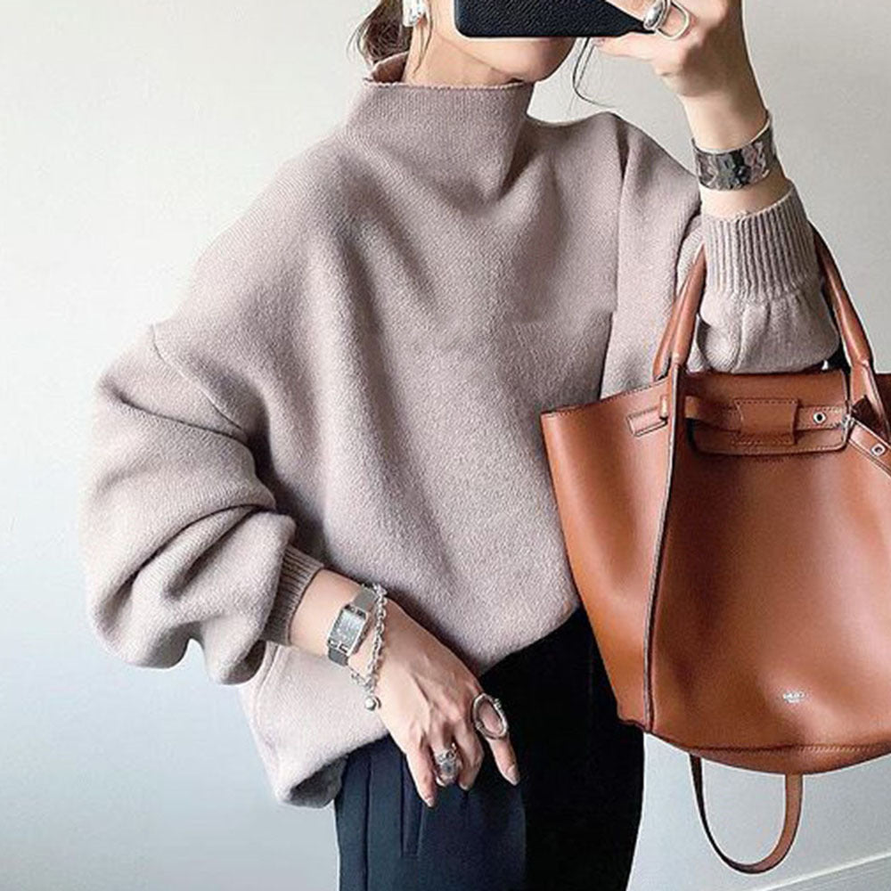Spot new autumn sweater jumper slimming knitwear Japanese and Korean high neck loose striped knitwear