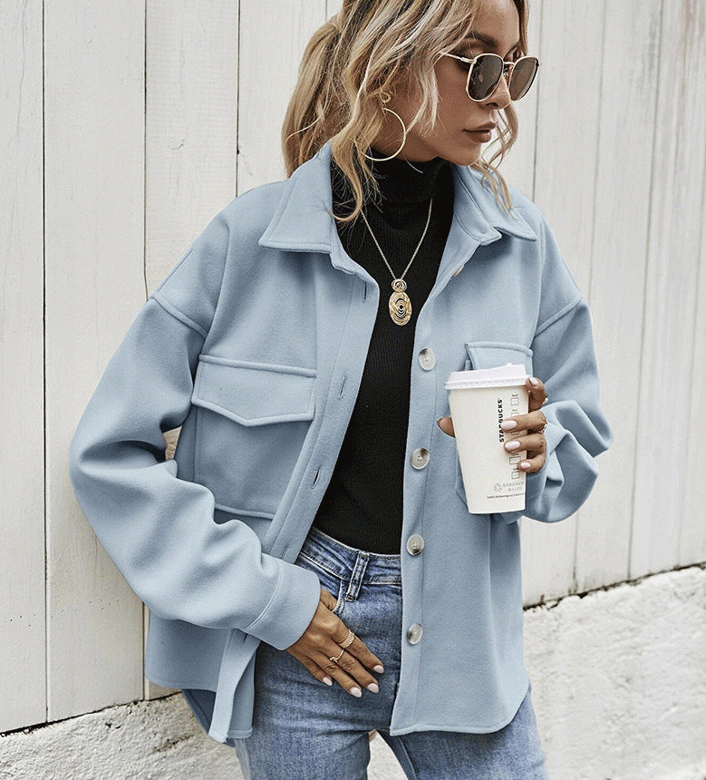 Woolen Shirt Loose Coat Women