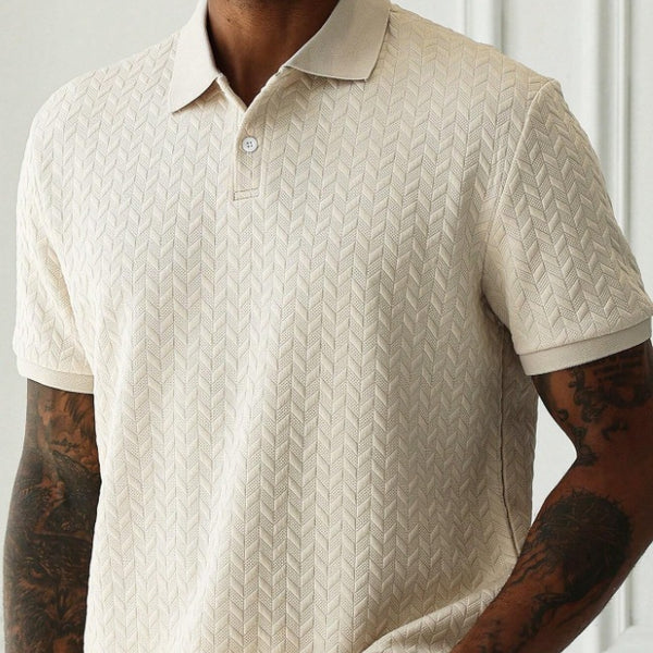 A men's solid-color Polo shirt with a lapel and front button, short-sleeved and simple, casual and daily slimming style
