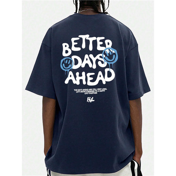 The day in front of the letter graphic men's and women's T-shirt, O-neck casual T-shirt, fashionable cotton T-shirt