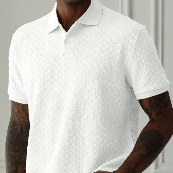 A men's solid-color Polo shirt with a lapel and front button, short-sleeved and simple, casual and daily slimming style