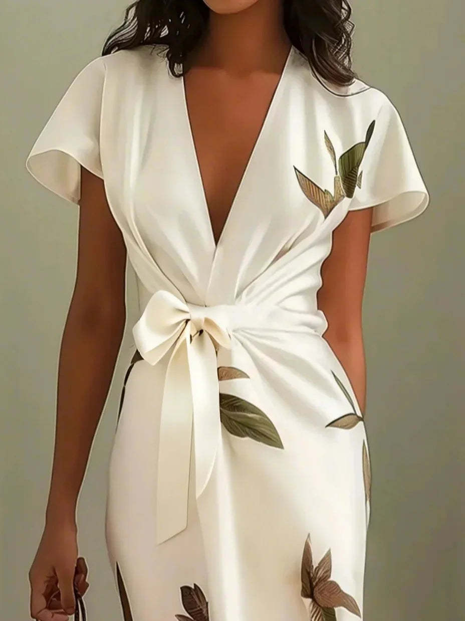Printed belt-tied dress