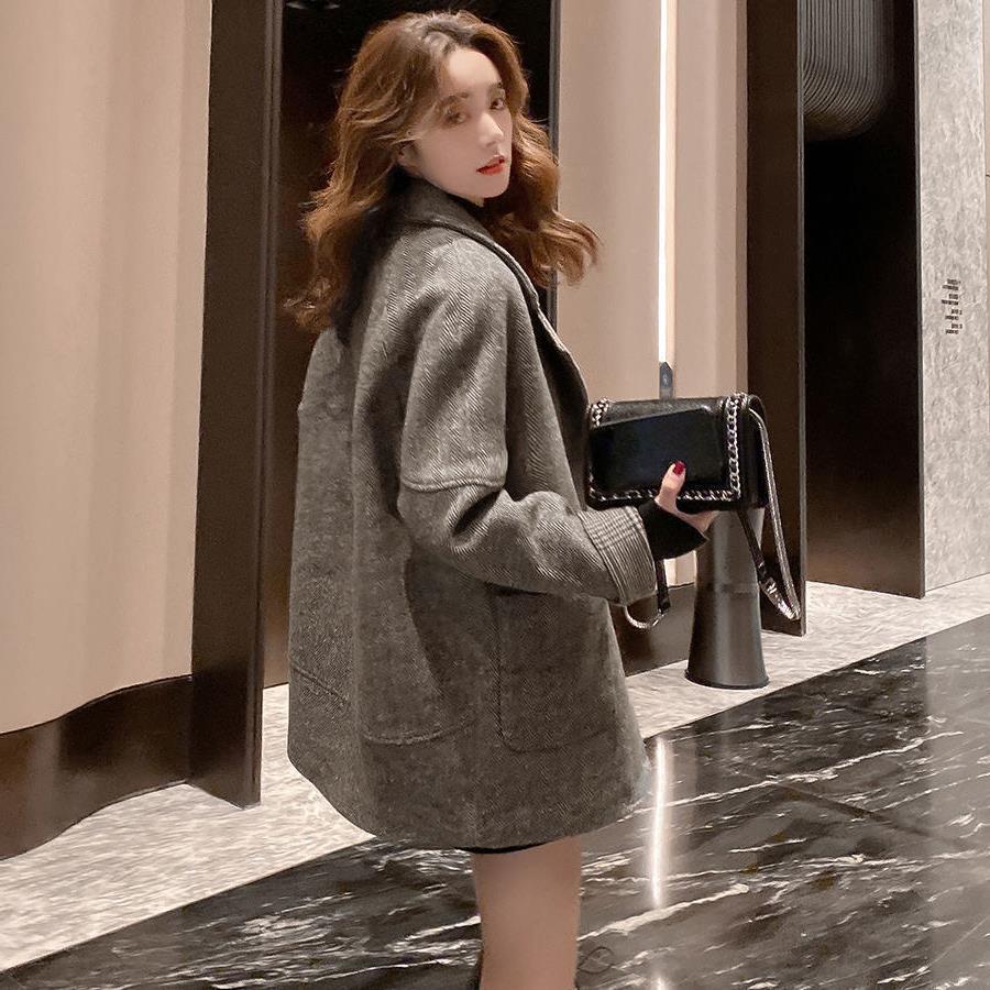 2022 new Korean senior sense woolen coat women's mid-length loose small man autumn and winter woolen coat