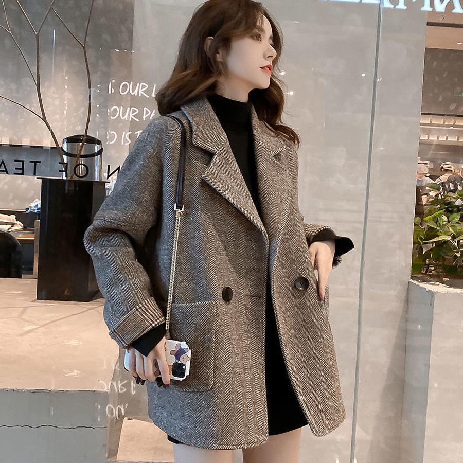 2022 new Korean senior sense woolen coat women's mid-length loose small man autumn and winter woolen coat
